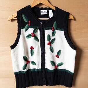 Christmas Holly Black and‎ White Sweater Vest